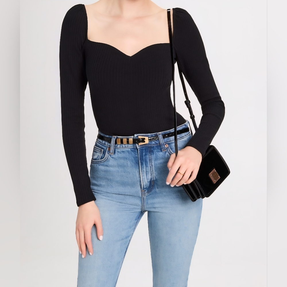 Reformation Black Ribbed Bodysuit
